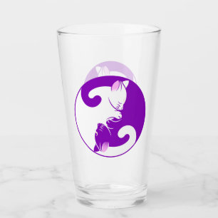 Yin Yang Purple Zen Cat Drinking Glass Tumbler