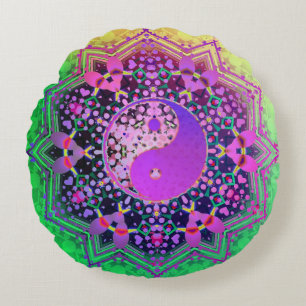 Yin Yang Rainbow Love Geometry Round Pillow