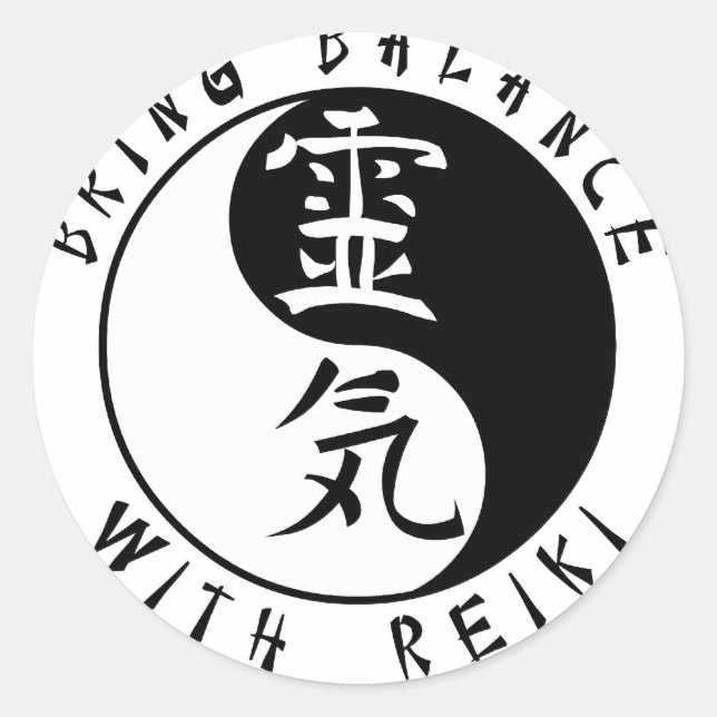 Yin Yang Reiki Kanji Classic Round Sticker (Front)