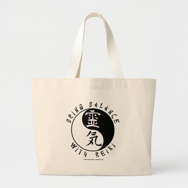 Yin Yang Reiki Kanji Large Tote Bag (Front)