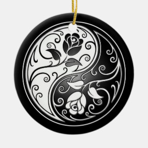 Yin Yang Roses, black Ceramic Ornament