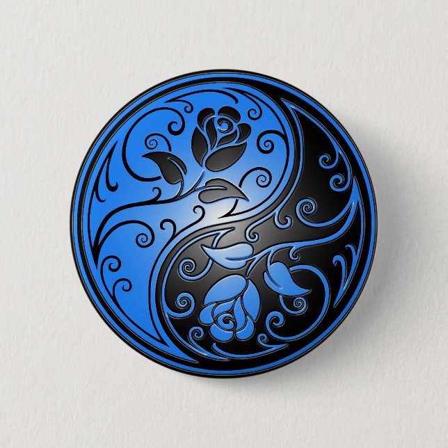 Yin Yang Roses, blue and black 2 Inch Round Button (Front)