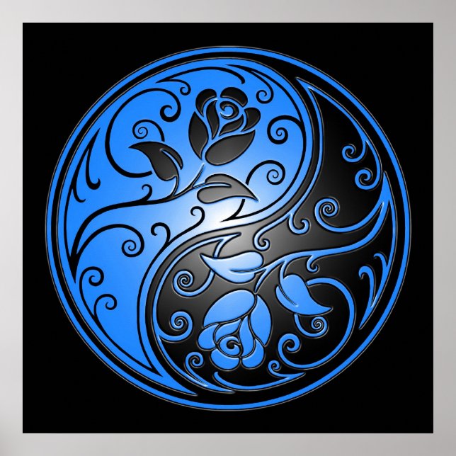 Yin Yang Roses, blue and black Poster (Front)