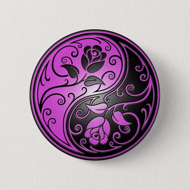 Yin Yang Roses, purple and black 2 Inch Round Button (Front)