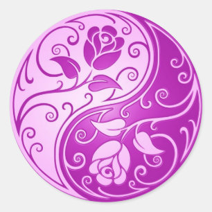 Yin Yang Roses, purple Classic Round Sticker