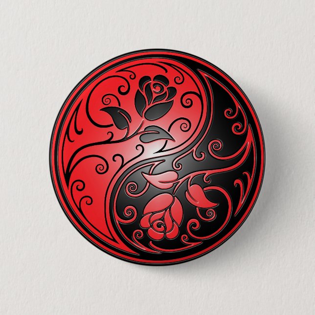 Yin Yang Roses, red and black 2 Inch Round Button (Front)