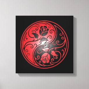 Yin Yang Roses, red and black Canvas Print