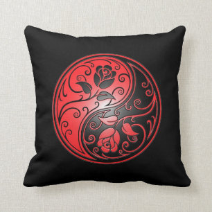 Yin Yang Roses, red and black Throw Pillow