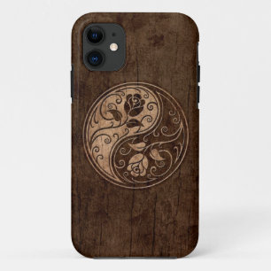 Yin Yang Roses with Wood Grain Effect iPhone 11 Case