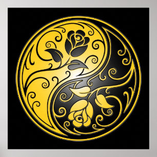 Yin Yang Roses, yellow and black Poster