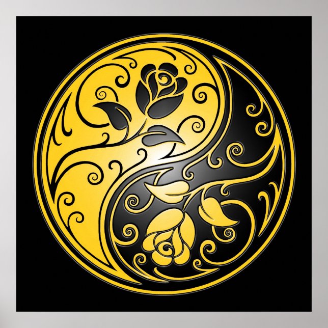 Yin Yang Roses, yellow and black Poster (Front)