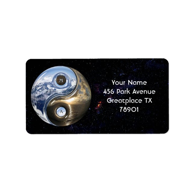 Yin Yang Sea Mountains With Your Monogram Label (Front)