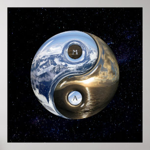 Yin Yang Sea Mountains With Your Monogram Poster