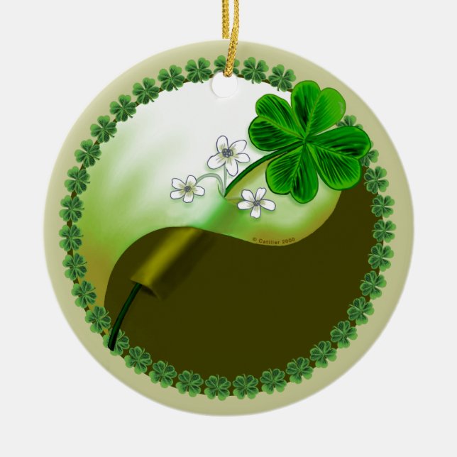 Yin Yang Shamrock Ceramic Ornament (Front)