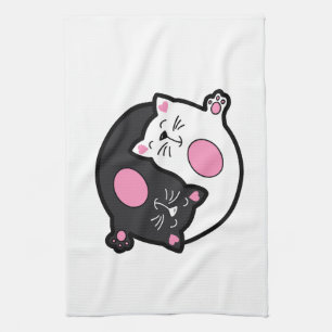 Yin Yang Sleeping Cats In Black And White Kitchen Towel