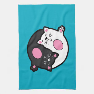 Yin Yang Sleeping Cats In Black And White Kitchen Towel
