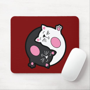 Yin Yang Sleeping Cats In Black And White  Mouse Pad