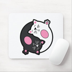 Yin Yang Sleeping Cats In Black And White Mouse Pad
