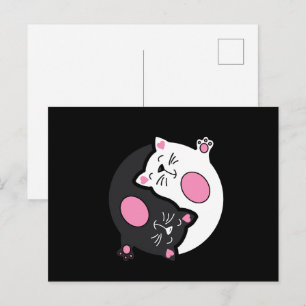 Yin Yang Sleeping Cats In Black And White  Postcard