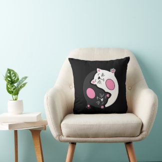 Yin Yang Sleeping Cats In Black And White Throw Pillow