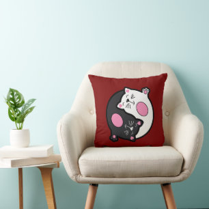 Yin Yang Sleeping Cats In Black And White Throw Pillow