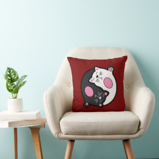Yin Yang Sleeping Cats In Black And White Throw Pillow