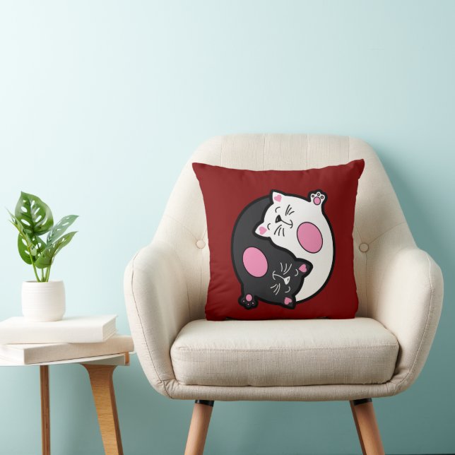 Yin Yang Sleeping Cats In Black And White  Throw Pillow (Chair)