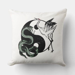 Yin yang Snake And Crane Symbol Throw Pillow
