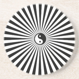 Yin-Yang Sun Wheel-Black/White Coaster