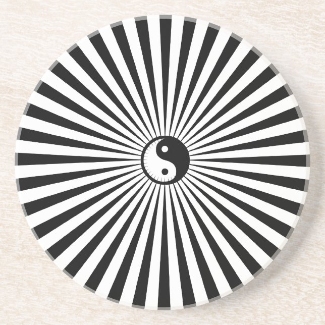 Yin-Yang Sun Wheel-Black/White Coaster (Front)