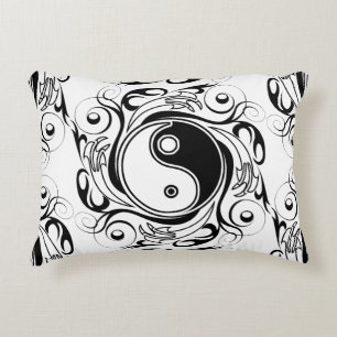 Yin & Yang Symbol Black and White Tattoo Style Accent Pillow