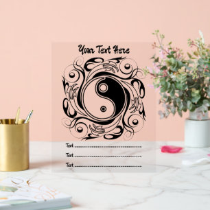 Yin & Yang Symbol Black and White Tattoo Style Acrylic Sign