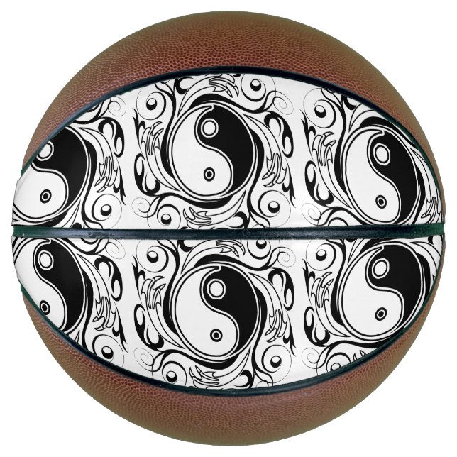 Yin & Yang Symbol Black and White Tattoo Style Basketball (Front)