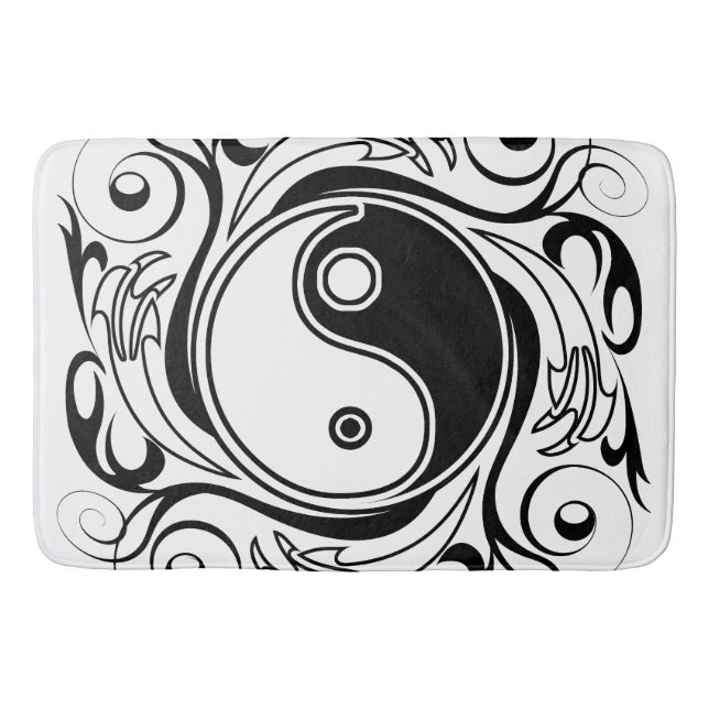Yin & Yang Symbol Black and White Tattoo Style Bath Mat (Front)
