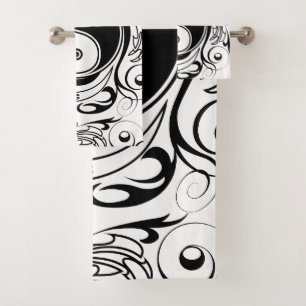 Yin & Yang Symbol Black and White Tattoo Style Bath Towel Set