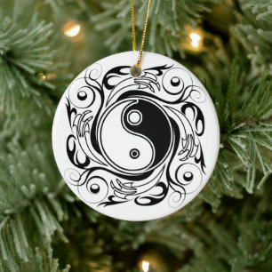 Yin & Yang Symbol Black and White Tattoo Style Ceramic Ornament