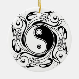 Yin & Yang Symbol Black and White Tattoo Style Ceramic Ornament