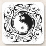 Yin & Yang Symbol Black and White Tattoo Style Coaster<br><div class="desc">Decorative Ying Yang Symbol Psychedelic Black and White Tattoo Style Art Design. Originally created with Hi Quality Vector Graphic Art Copyright BluedakArt TheChameleonArt.</div>