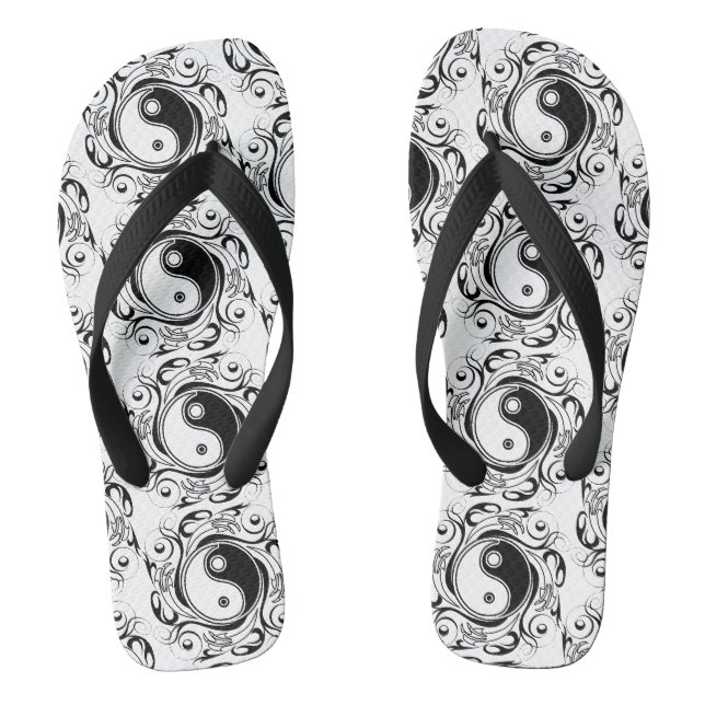 Yin & Yang Symbol Black and White Tattoo Style Flip Flops (Footbed)