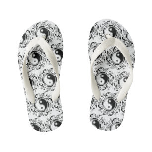 Yin & Yang Symbol Black and White Tattoo Style Kid's Flip Flops