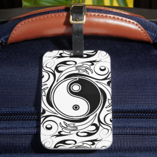 Yin & Yang Symbol Black and White Tattoo Style Luggage Tag