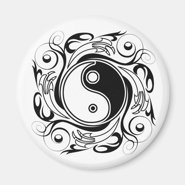 Yin & Yang Symbol Black and White Tattoo Style Magnet (Front)