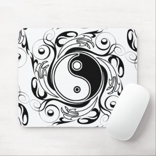 Yin & Yang Symbol Black and White Tattoo Style Mouse Pad