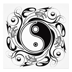 Yin & Yang Symbol Black and White Tattoo Style Photo Print