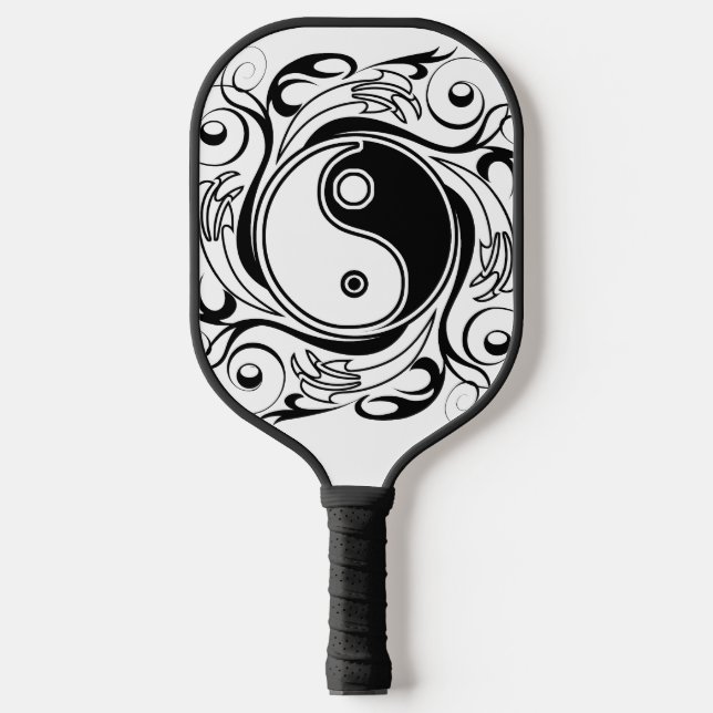 Yin & Yang Symbol Black and White Tattoo Style Pickleball Paddle (Front)