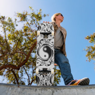 Yin & Yang Symbol Black and White Tattoo Style Skateboard