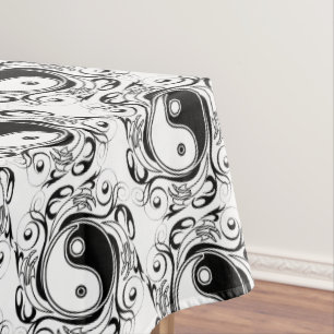 Yin & Yang Symbol Black and White Tattoo Style Tablecloth
