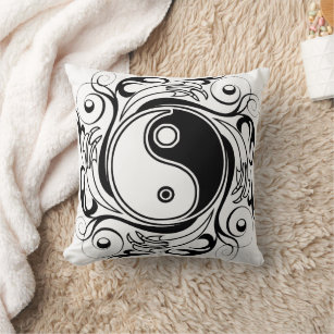 Yin & Yang Symbol Black and White Tattoo Style Throw Pillow
