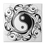 Yin & Yang Symbol Black and White Tattoo Style Tile<br><div class="desc">Decorative Ying Yang Symbol Psychedelic Black and White Tattoo Style Art Design. Originally created with Hi Quality Vector Graphic Art Copyright BluedakArt TheChameleonArt.</div>
