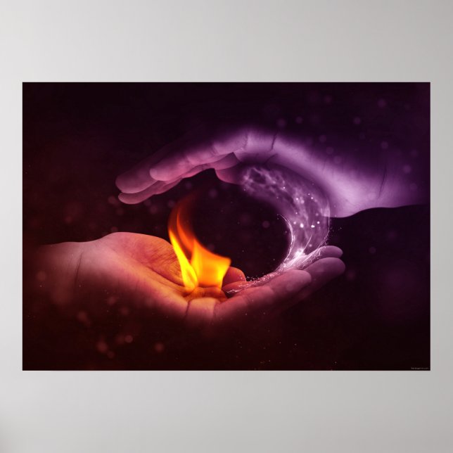 Yin Yang Symbol Fire Water Elements Digital Art Poster (Front)